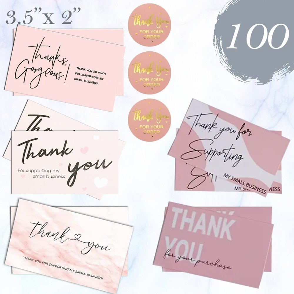 100 Pcs. Thank you Cards & Stickes Bundle